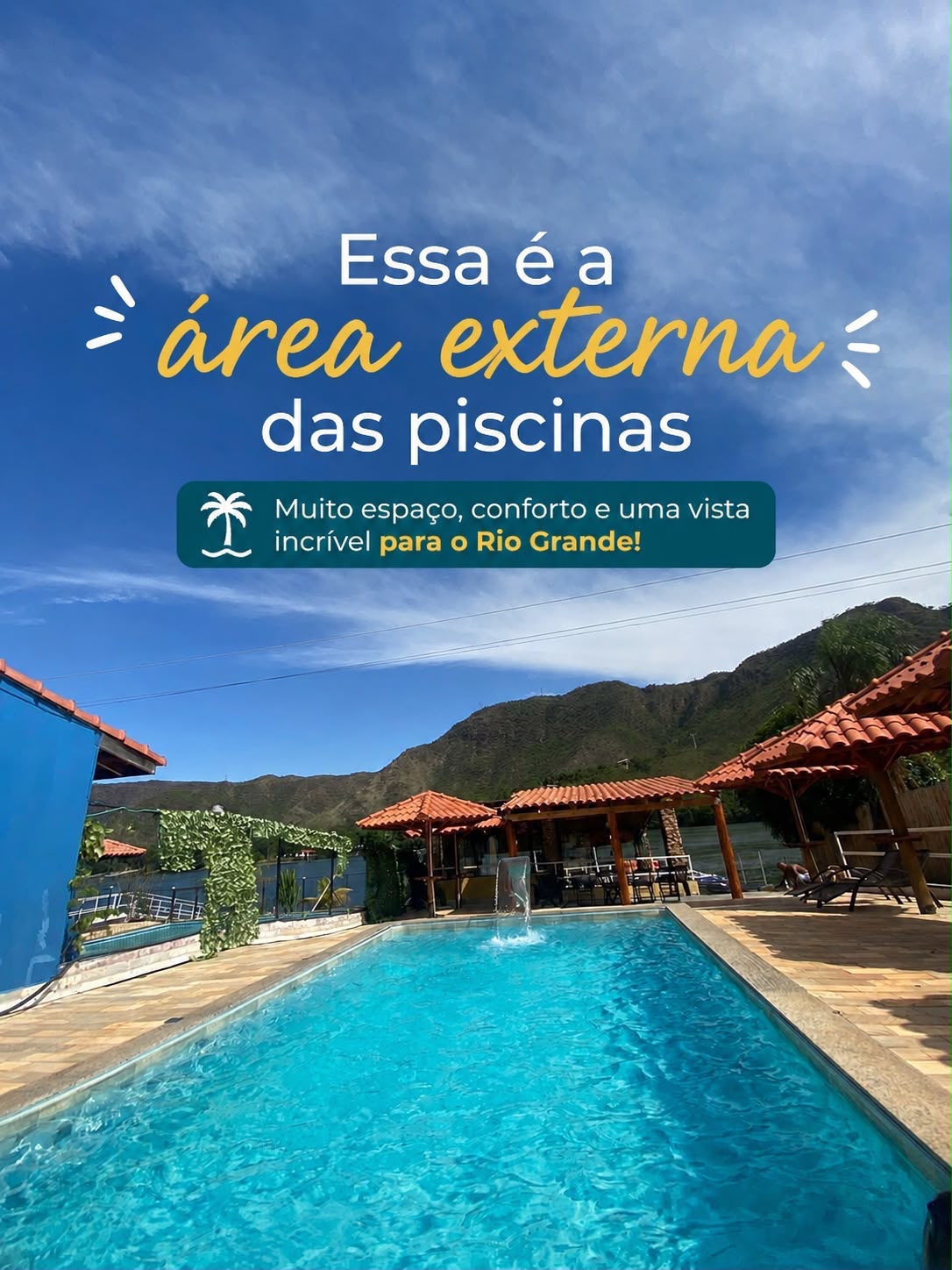 Área de lazer e piscina da pousada